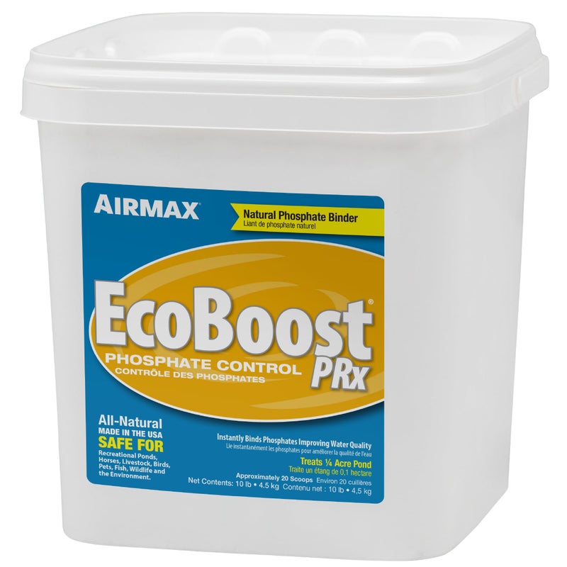 Airmax EcoBoost PRx Natural Pond Water Clariï¬er, Binds Excess Phosphates & Contaminants for Clear Water, Safe for Pets, Plants & Fish, Treats Â¼ Acres, 4 Month Supply, 20 Scoops, 10 lb - Image 1
